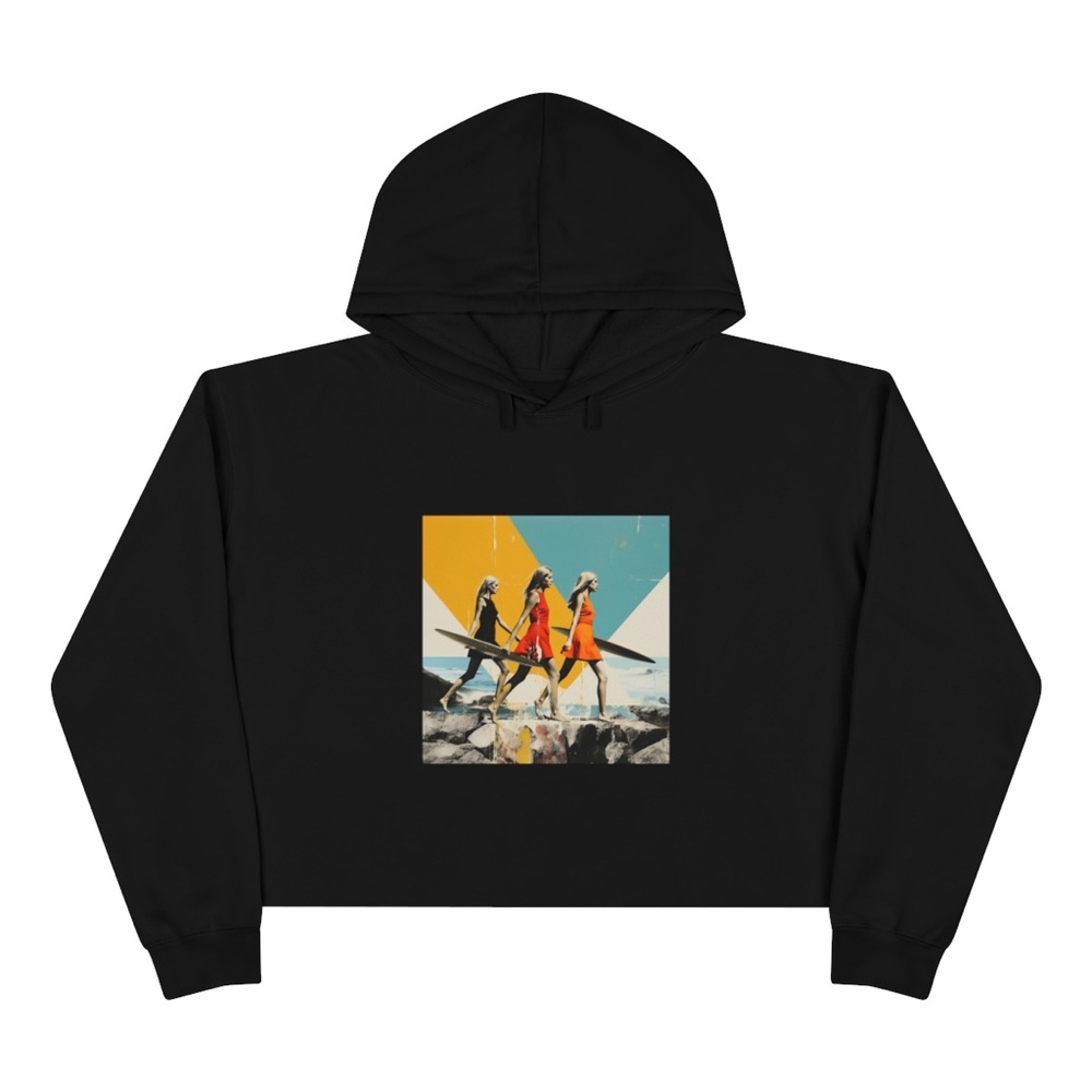 Cropped Black Hoodie Surf  girls.